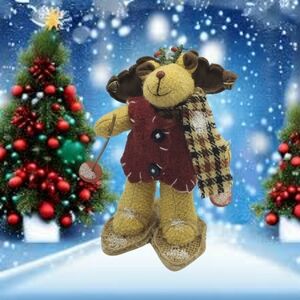 Stuffed Bear with Snow Shoes Christmas Ornament